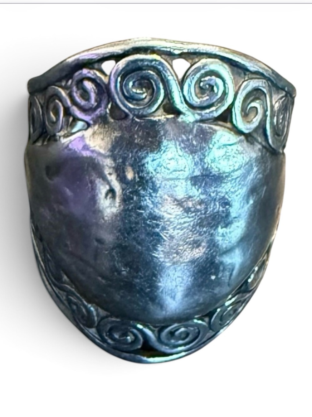 PZ Israel 925 Sterling Silver Wide Shield Dome Scrollwork Statement Ring size 7